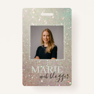 Elegant Glitter Green Pink Aqua Shiny Photo ID Badge