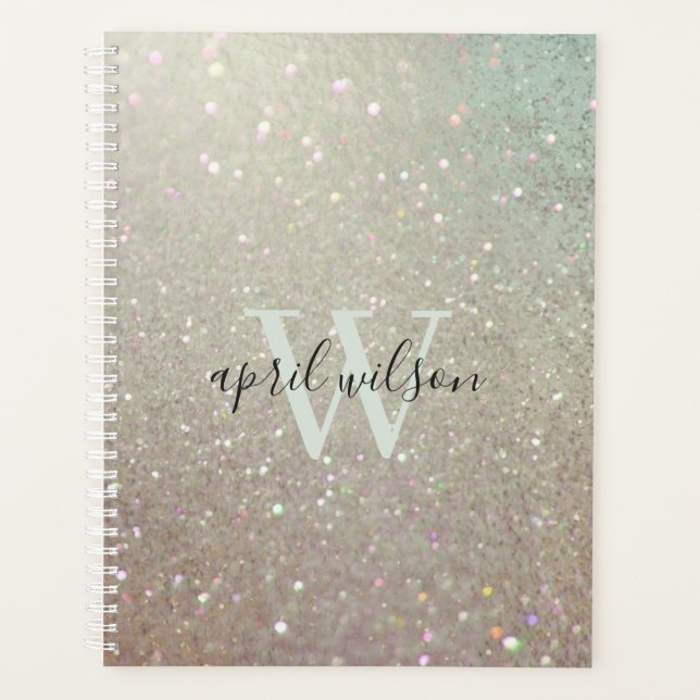 Elegant Glitter Green Pink Aqua Shiny Shimmer Planner (Front)