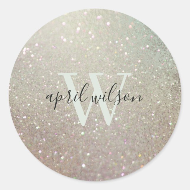 Elegant Glitter Green Pink Aqua Shiny Shimmerr Classic Round Sticker (Front)