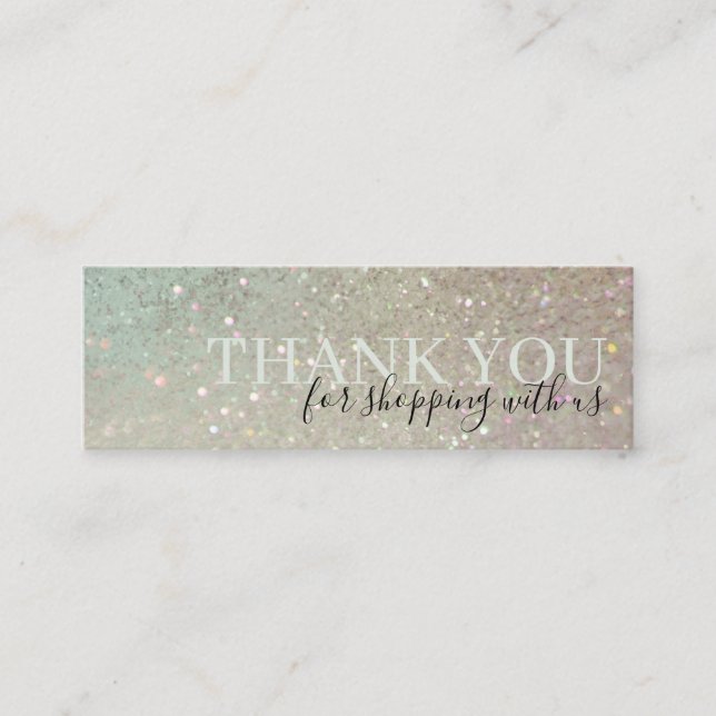 Elegant Glitter Green Pink Aqua Shiny Thank You Mini Business Card (Front)