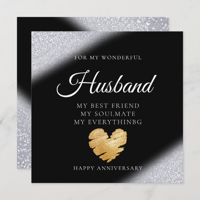 Elegant Glitter Husband Wedding Anniversary Card (Front/Back)
