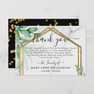 Elegant Glitter Leaves Funeral Food Thank You Card