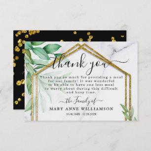 Elegant Glitter Leaves Funeral Food Thank You Card