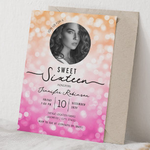 Elegant Glitter Lights Sweet 16 Birthday Ombre  Invitation