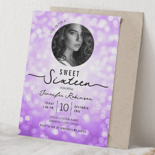 Elegant Glitter Lights Sweet 16 Birthday Purple  Invitation