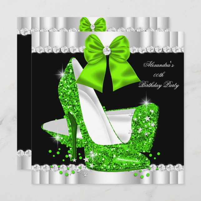 Elegant Glitter Lime Glamour High Heels Birthday 3 Invitation (Front/Back)