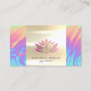 Elegant Glitter Lotus Holographic Yoga Instructor Business Card