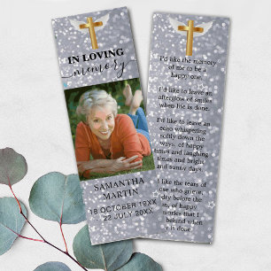 Elegant Glitter Memorial Poem Funeral Bookmark