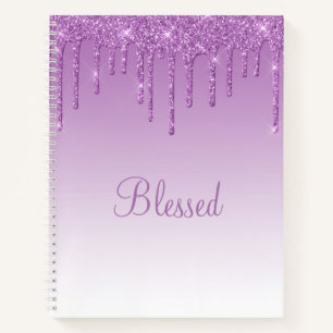Elegant Glitter Modern Script Purple Ice Glam Notebook