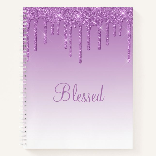 Elegant Glitter Modern Script Purple Ice Glam Notebook (Front)