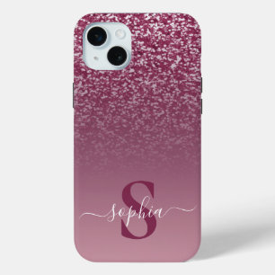 Elegant Glitter monogrammed Name iPhone 15 Mini Case