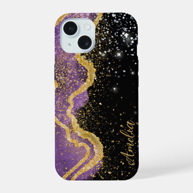 Elegant Glitter monogrammed Name iPhone 15 Case (Back)