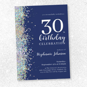 Elegant Glitter Navy  Blue 30th Birthday Invitation