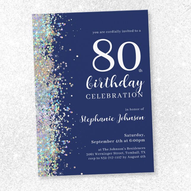 Elegant Glitter Navy Blue 80th Birthday Invitation ( 
Elegant Glitter Navy Blue 80th Birthday Invitation)