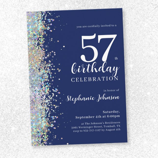 Elegant Glitter Navy Blue Any Age Birthday Party Invitation (Elegant Glitter Navy Blue Any Age Birthday Party Invitation)