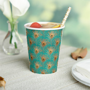 Elegant Glitter Peacock Feathers Pattern  Paper Cups