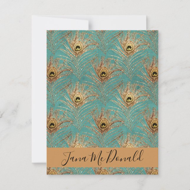 Elegant Glitter Peacock Feathers Personalised   Card (Front)