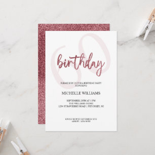 Elegant Glitter Pink Calligraphy Birthday Invitation