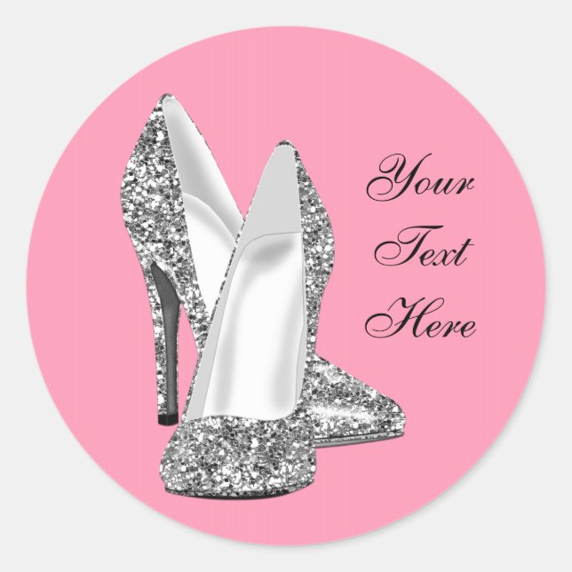 Elegant Glitter Pink High Heel Shoe Stickers (Front)