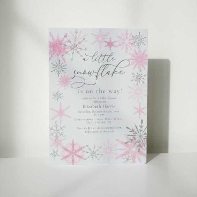 Elegant Glitter Pink Little Snowflake Baby Shower Invitation (Creator Uploaded)