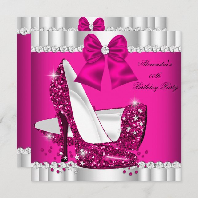 Elegant Glitter Pink White Glamour High Heel Invitation (Front/Back)