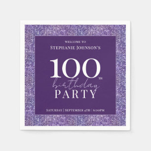 Elegant Glitter Purple 100th Birthday Party Napkin