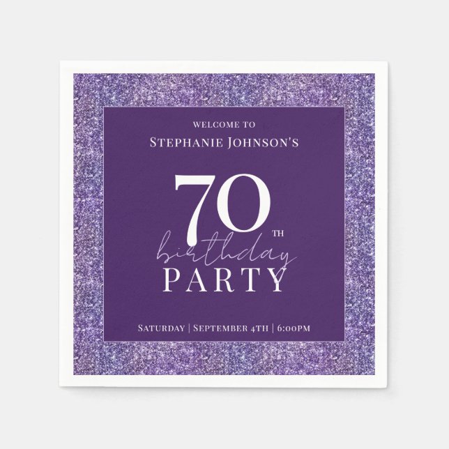 Elegant Glitter Purple 70th Birthday Party Napkin (Front)