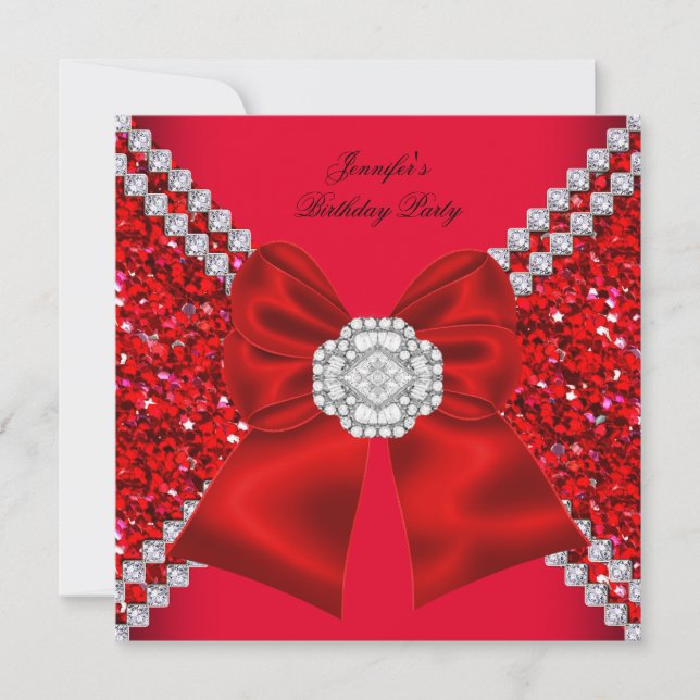 Elegant Glitter Red Diamonds Birthday Party Invitation (Front)