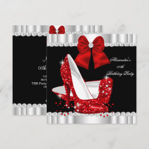 Elegant Glitter Red Glamour High Heels Birthday Invitation