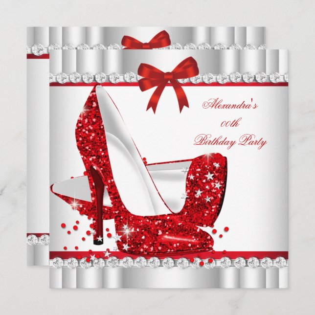 Elegant Glitter Red Glamour High Heels Silver 3a Invitation (Front/Back)