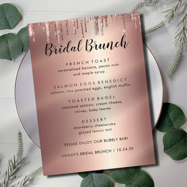 Elegant Glitter Rose Gold Bridal Brunch Menu Cards (Creator Uploaded)
