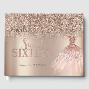 Elegant Glitter Rose Gold Dress Bokeh Sweet 16 Guest Book