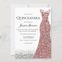 Elegant Glitter Rose Gold Dress Quinceanera Invite