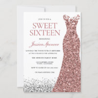 Elegant Glitter Rose Gold Dress Sweet 16 Invite
