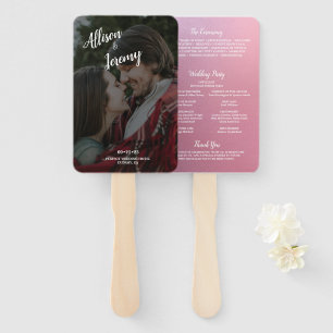 Elegant Glitter Rose Gold Photo Wedding Program Hand Fan