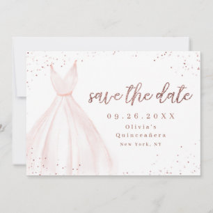 Elegant glitter rose gold pink dress save the date