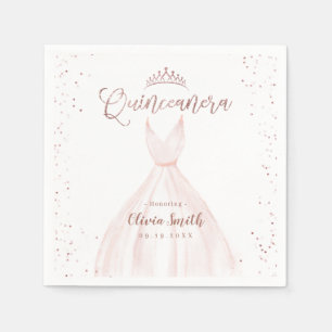 Elegant glitter rose gold with dress quinceañera n napkin