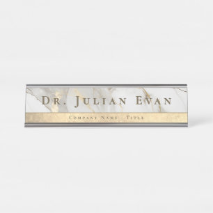 Elegant Glitter Shiny Gold Luxe White Agate Marble Desk Name Plate
