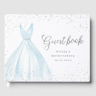 Elegant glitter silver blue dress quinceañera guest book