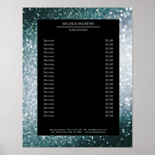 Elegant glitter silver blue price list poster