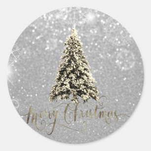 Elegant Glitter Silver Christmas Tree Classic Round Sticker