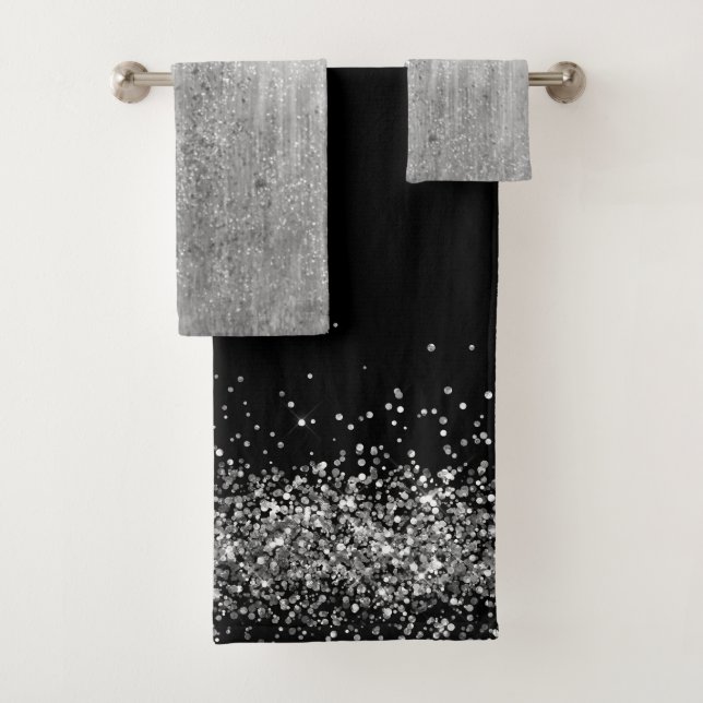 Elegant Glitter Silver with Black Bath Towel Set (Insitu)