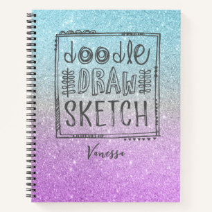 Elegant Glitter Sketchbook Purple Blue Notebook