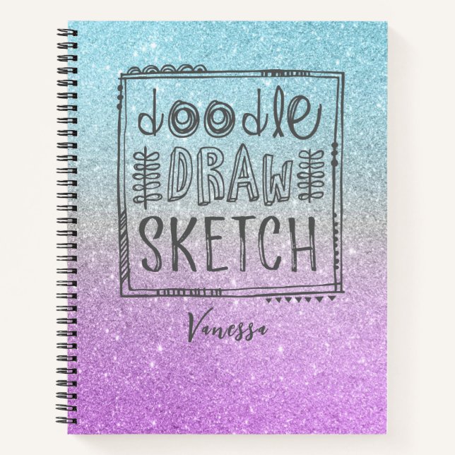 Elegant Glitter Sketchbook Purple Blue Notebook (Front)