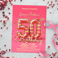 Elegant Glitter Striped Pink & Gold 50th Birthday