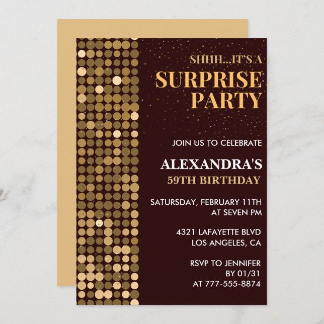 Elegant Glitter Surprise party Gold 59th birthday Invitation (Front/Back)