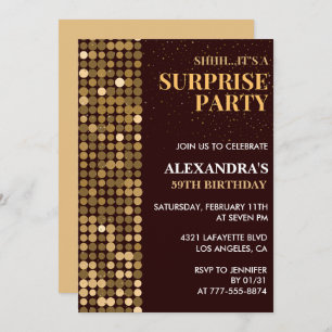 Elegant Glitter Surprise party Gold 59th birthday Invitation