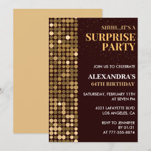 Elegant Glitter Surprise party Gold 64th birthday Invitation