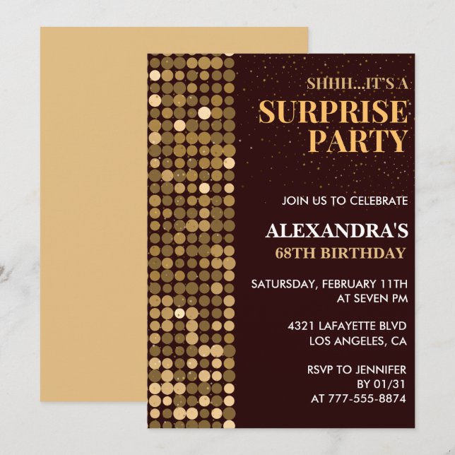 Elegant Glitter Surprise party Gold 68th birthday Invitation (Front/Back)