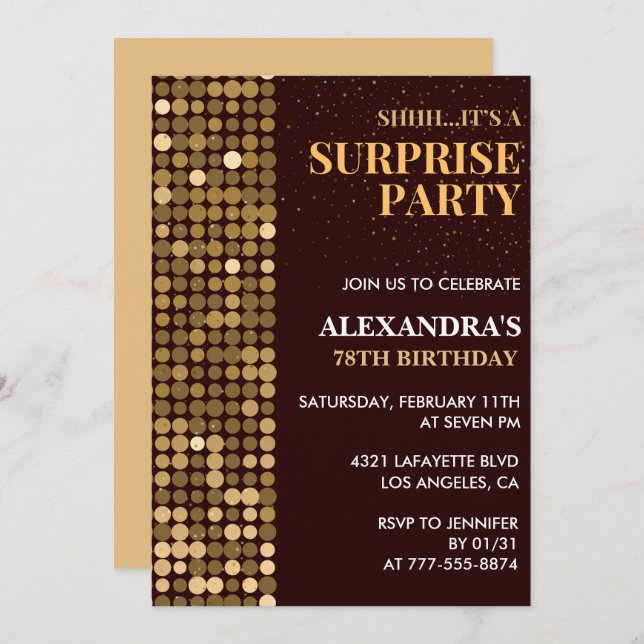 Elegant Glitter Surprise party Gold 78th birthday Invitation (Front/Back)